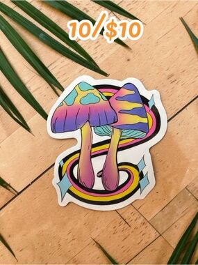 Colorful Psychedelic Mushroom Sticker – Groovy Rainbow Mushroom | Retro Trippy